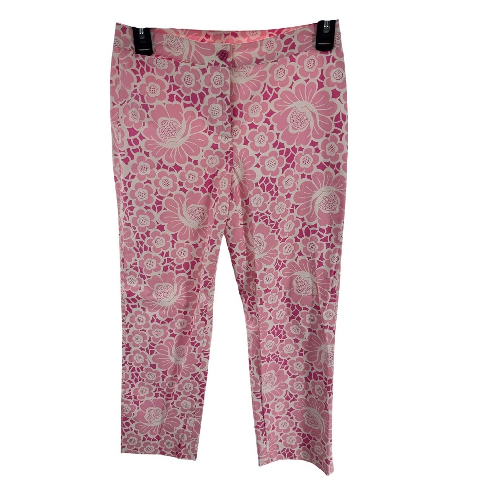Lilly Pulitzer Pink Floral Stretch Cotton Cropped‎ VINTAGE Pants Size 0